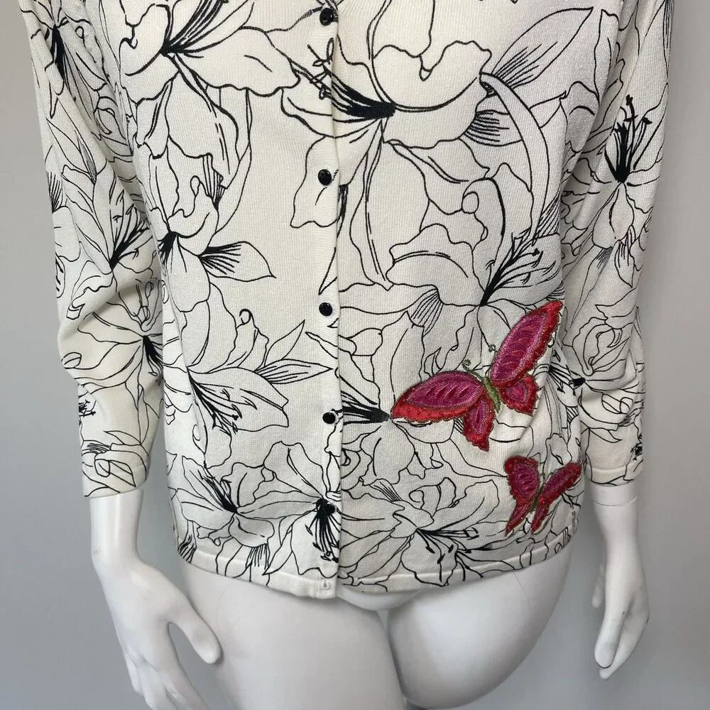 Vintage Marisa Christina Cardigan Butterfly Embroidered L Cottage Fairy Festival